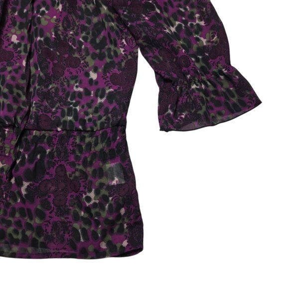 Apostrophe Top Women Medium Purple Leopard Floral Sheer Bell Sleeve Boho Peasant - Picture 8 of 12